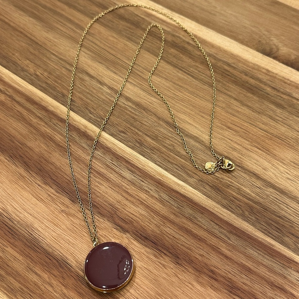 ✨ J Crew Enamel Locket Necklace, Dark Wine